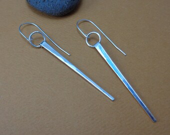 Dangling Taper Sterling Silver Modern Elegant Long Thin Earrings