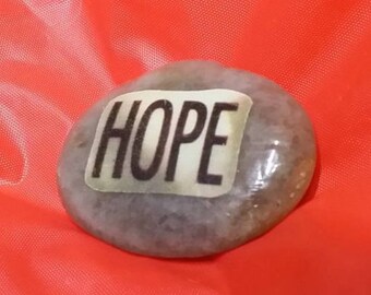HOPE Stone - Hand-Decorated River Rock. Inspirational Decoupage.
