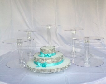 5 Cake Stand Set for Wedding Cake Displays 2 inch gap / Cup cake Acrylic Cascade Towers Crystal Clear
