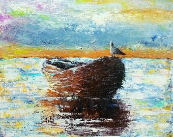 Acrylic Palette Knife Impressionist Boat Painting