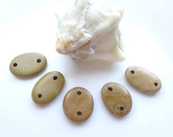 Double Drilled Beach Stone Connectors, Natural Stone Jewelry Supplies, Organic Natural Beads, Sea Stones Beach Pebbles, Stone Buttons