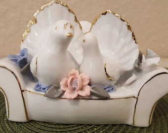 Vintage lovebirds on a love seat figurine