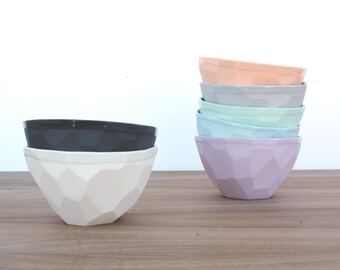 slip cast faceted geo ice cream bowl