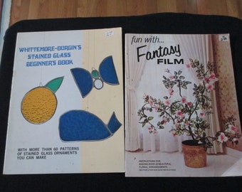 Vintage Set of Two Craft Booklets Stain Glass, Fantasy Film Instructional, Self Taught, Window Art Cut Glass Film Flowers Starter Booklet