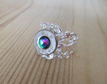 Bullet Ring - 38 Special Bullet Ring with Rainbow Swarovski Crystal Accent - Bullet Ring - Bullet Jewelry - Casing Jewelry - 2nd Amendment