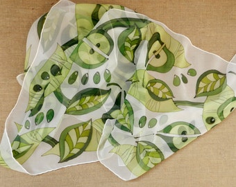Abstract pears scarf. Hand painted silk scarf in the shades of green. Made to order.