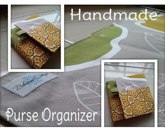 27 inch / 8 pockets Purse / Bag Organizer Insert - (Large) White Fig print and yellow floral fabric