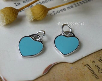 2 pcs sterling silver blue heart charm pendant