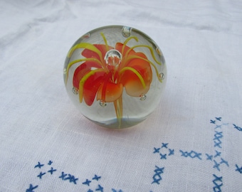 Paper Weight - Glass - Orange Flower - Vintage