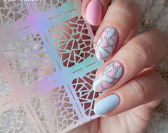 1 Sheet Irregular Pattern Nail Vinyls Rose Triangle Manicure Nail Art Stencil Stickers 12 Tips/Sheet