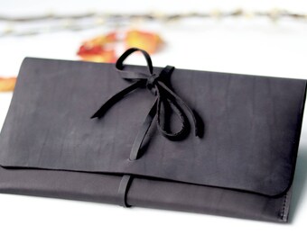 black leather envelope clutch - black envelope clutch - leather clutch bag - evening leather bag - leather handbag - small clutch purse