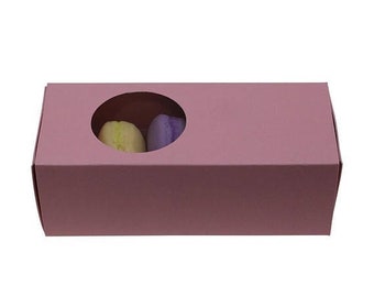 Mothers Day Sale 5 Pc Pretty Pink Cut Out Circle Window Front Macaron Boxes with Inserts 6 1/4 x 2 1/4 x 2 inches