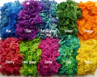 Choose any color wool locks for felting and spinning - hand dyed wool locks - effects fibres - bluefaced leicester locks - curly wool locks