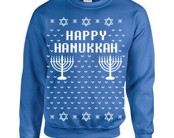 HAPPY HANUKKAH Ugly Christmas Sweater Funny Unisex Sweatshirt B109