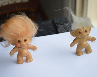 Vintage Troll Dolls---One Marked Dam & One Unmarked---Both From The 1960's