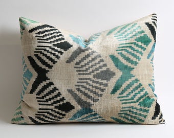 velvet pillow cover, toss pillow, pillow covers, ikat velvet, silk pillow, sofa pillow, pillow case, velvet pillows, cushion, couch pillows