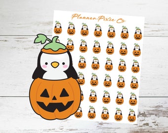 Penguin Planner Stickers // Pumpkin // Jack O Lantern