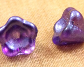 Luster Purple, Glass Bell Flowers, New Czech, 8x6mm, 25