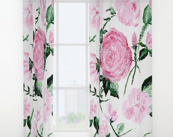 Floral Curtains, pink floral curtains, leaf window curtains, window curtains, flower curtains, white curtains, floral window curtains