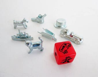 Monopoly Game Pieces, New Cat Token, Red Speed Die, Pewter Metal Charms, Jewelry Making Crafting Supplies, scottie dog