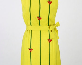 Vintage 1950s Bright Yellow Wiggle Dress Size XS