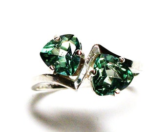 Topaz ring, green topaz, anniversary ring, green ring, 2 stone ring, green, s 7 "Doublemint"