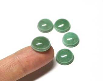 Green Aventurine Grooved Round Cabs Natural Gemstone Macrame Micromacramé Creative Wire Design - 5 Cabs - 14.0x6.0 mm - 40.5 ct - 171013-09
