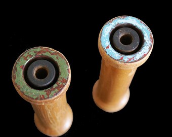 Vintage Wooden Spool Pair