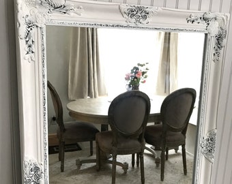 Farmhouse Vanity, White Distressed Shabby Chic Mirror, White and Gray Mirror, Farmhouse Mirror