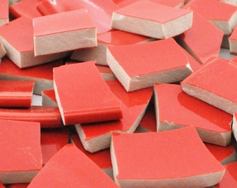 Broken China Mosaic Tiles - Solid Red - Smooth - Set of 100