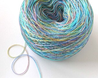 Hand Dyed Tencel Yarn Tencel Lace Yarn Lace Weight Yarn 622 yards Space Dyed Variegated Soft Shiny Colorful - Aqua Rainbow