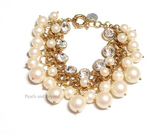Pearl Twisted Bracelet Chunky Pearl Bracelet Pearl Cluster Bracelet