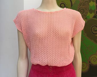 80s Vintage MESH knit top M