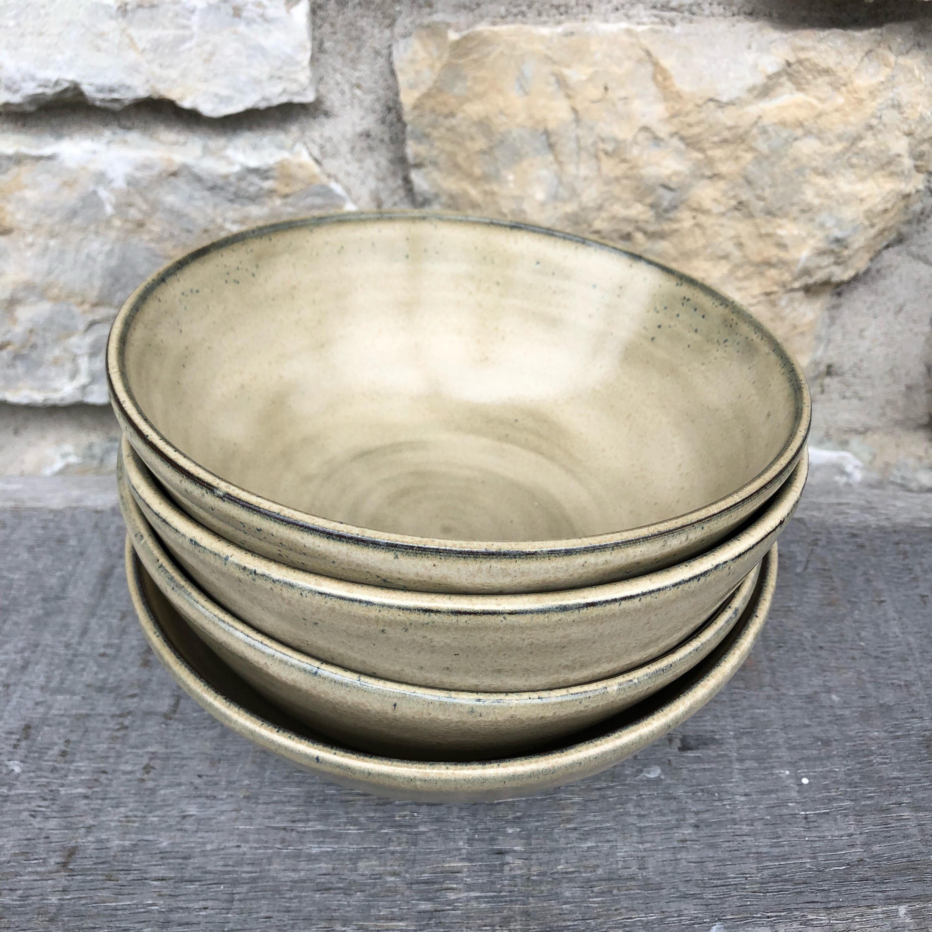 Pottery Bowls salad bowls set of 4 birch white glazed