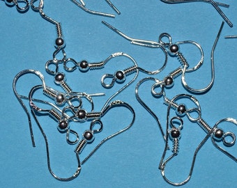 10 pcs Sterling Silver French Ear wire Hooks with ball and coil.