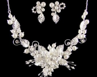 Bridal Necklace Set, Pearl Necklace Earring Set, Pearl Wedding Jewelry, Bridal Jewelry, Luxury Wedding Necklace Set, Pearl Bridal Set