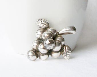 Vintage Sterling Silver Grapes Brooch, Sterling Pin, Bunch of Grapes