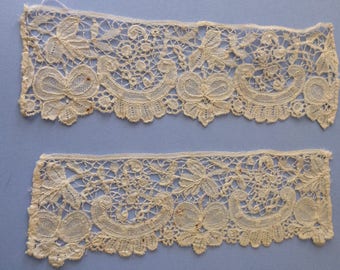 2 x small antique Brussels lace lengths - probably cuffs