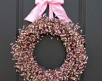 Spring Wreath - Pink Wreath - Berry Wreath - Easter Wreath - Valentine Wreath