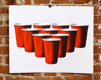 Beer Pong- Hand-Printed Art print