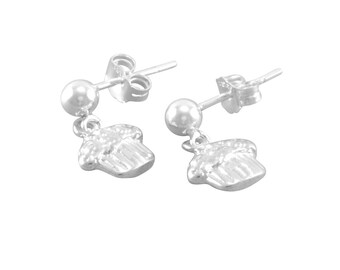 Cupcake Earrings, Sterling Silver small dangle, childs jewelry, ball posts, for child, post earrings, for niece, birthday, daughter, JAYLA