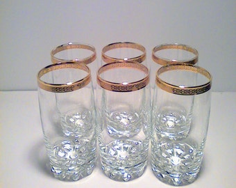 6 Vintage Gold Rimmed Drinking Glasses