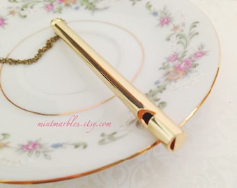 Vintage Style Whistle Necklace. Long Whistle. Long Necklace. Brass Chain. Dainty. Minimalist. Simple. Whimsical. Unique Accessory. Under 20.