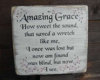 Amazing Grace wood sign, wood sign, hand painted and distressed to give a vintage look, wall decor