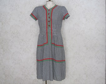 1940s Vintage Cotton Day Dress / 40s Gingham Dress
