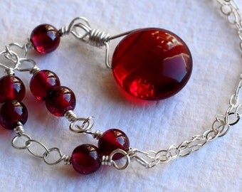 Garnet Necklace - Garnet Jewelry - Sterling Silver Necklace - January Birthstone - Red Necklace