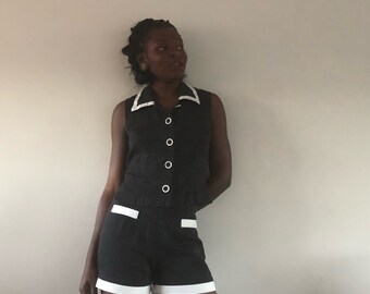 Two Piece 90s does 60s style Black and White Top and Short Shorts