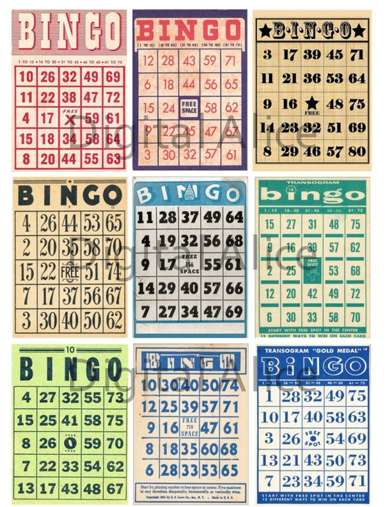 vintage bingo cards instant download printable 9 mini game cards trading card size