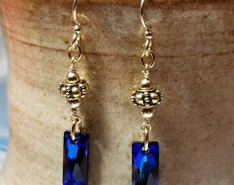 Handmade Earrings - Swarovski, 14K Gold-Filled Earwires - BERMUDA BLUE