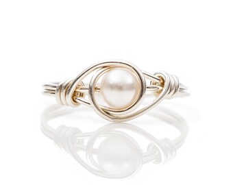 Pearl Ring Sterling Silver, Wire Wrapped Ring, Silver Ring, Sterling Silver Ring, Ring, Dainty Pearl Ring, Silver Ring